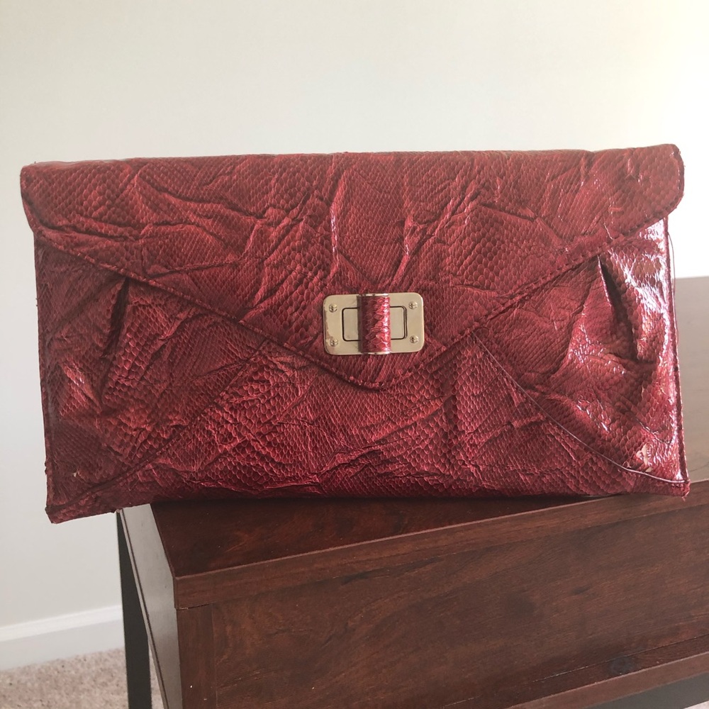 WHBM red patent envelope clutch